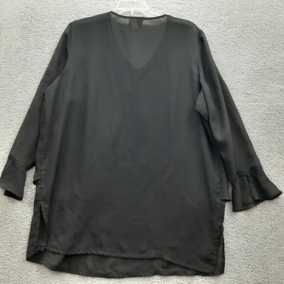 Rebecca Jones Womens Black V-Neck Button  Front Tunic Top 2X Flared Sleeves - Picture 5 of 7